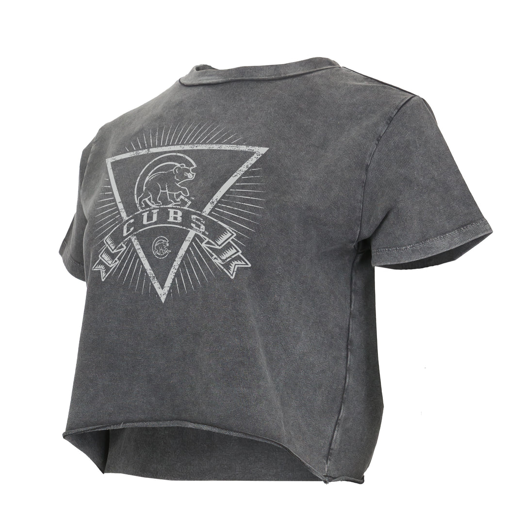 Chicago Cubs Walking Bear Women's Charcoal Crop Top by College Concepts Short Sleeve Tees COLLEGE CONCEPTS LLC