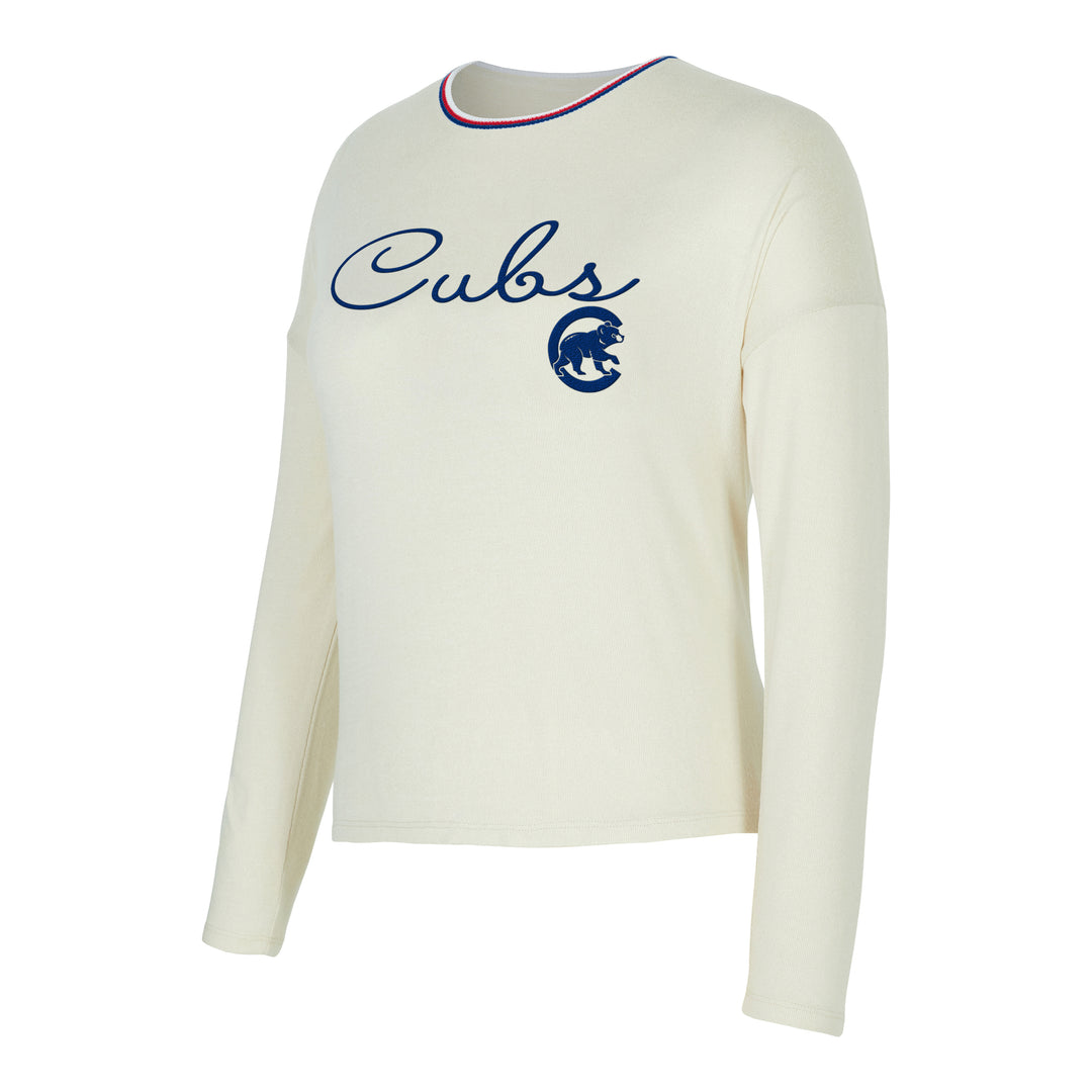 Chicago Cubs Walking Bear Women's Khaki Long Sleeve by College Concepts Sweatshirts & Hoodies COLLEGE CONCEPTS LLC