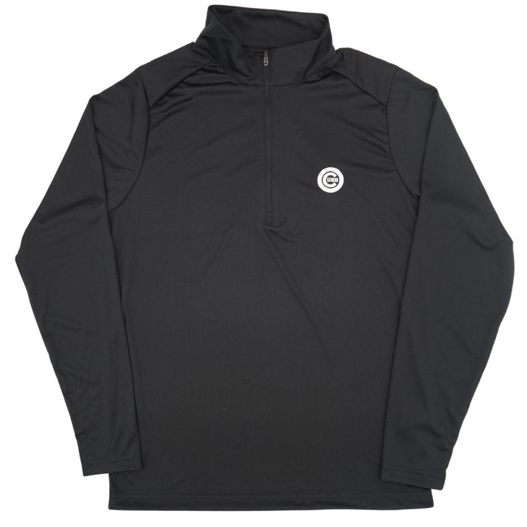 CHICAGO CUBS ANTIGUA MEN'S BULLSEYE LOGO BLACK HALF ZIP PULLOVER