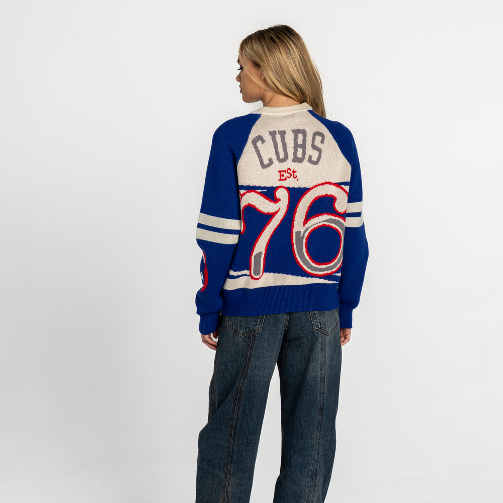 Chicago Cubs 1984 Logo Women's Boxy Jacquard Raglan Crew Sweatshirt by The Wild Collective Sweatshirts & Hoodies THE WILD COLLECTIVE