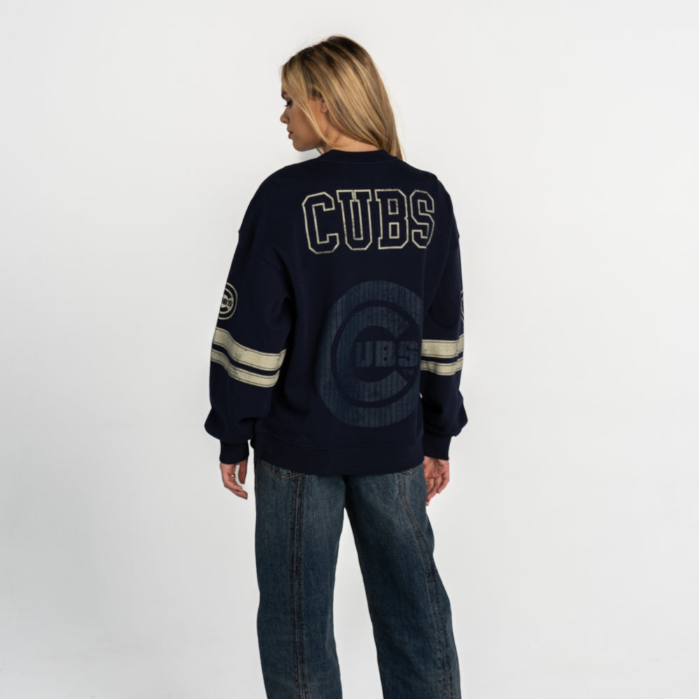 Chicago Cubs C Logo V-Neck Oversized Wash Crew Sweatshirt by The Wild Collective Sweatshirts & Hoodies THE WILD COLLECTIVE