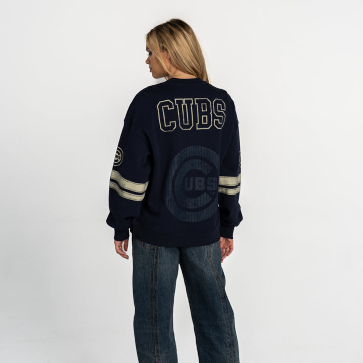 Chicago Cubs C Logo V-Neck Oversized Wash Crew Sweatshirt by The Wild Collective Sweatshirts &amp; Hoodies THE WILD COLLECTIVE