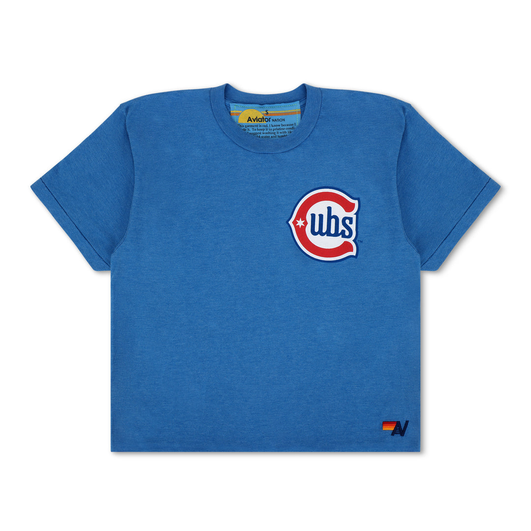 Chicago Cubs 1931 Script Boyfriend Tee in Royal Blue by Aviator Nation Shirts Aviator Nation