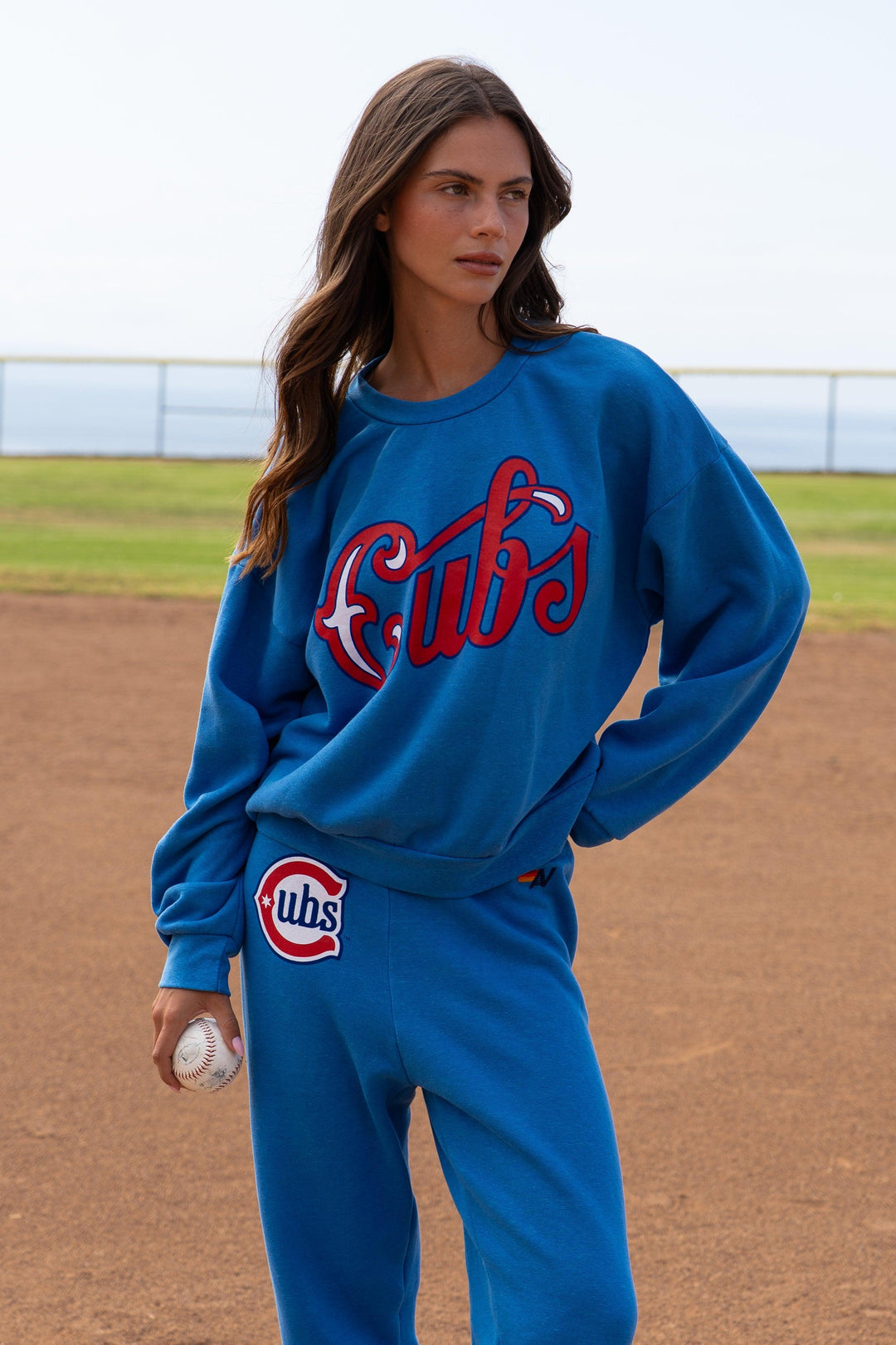 Chicago Cubs 1931 Script Relaxed Crew Sweatshirt in Sky Blue by Aviator Nation Sweatshirts &amp; Hoodies Aviator Nation