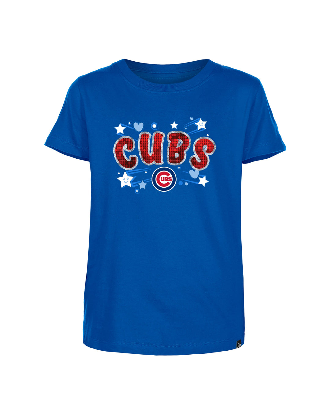 Chicago Cubs Girls Sequin Script Crop Royal Youth Tee by New Era Kids T-Shirt NEW ERA CAP COMPANY