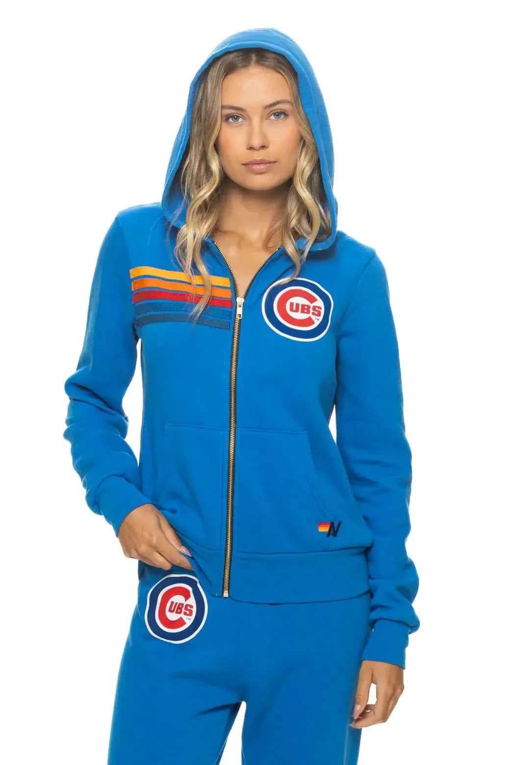 Chicago Cubs Logo Full-Zip Hoodie in Royal Blue by Aviator Nation Sweatshirts &amp; Hoodies Aviator Nation