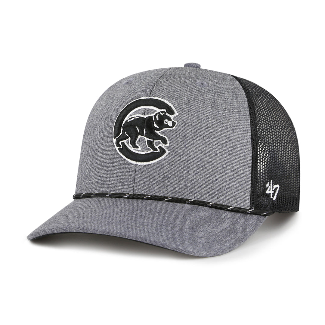 Chicago Cubs Walking Bear Carbon Rope Trucker Charcoal By '47 Brand Caps TWINS ENTERPRISE INC