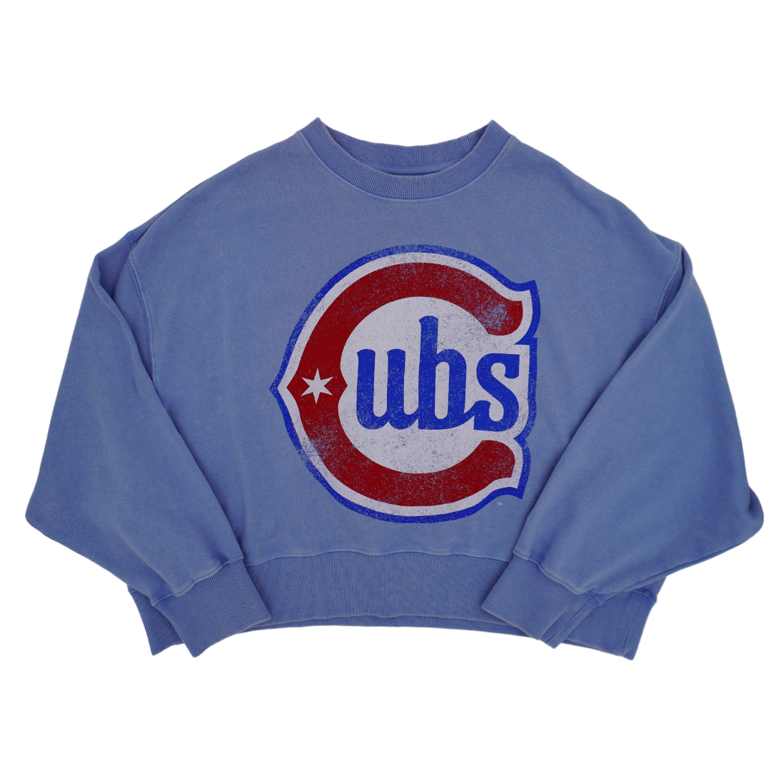 Chicago Cubs Blues Alternate Women's Blue Washed Crewneck by New Era Sweatshirts & Hoodies NEW ERA CAP COMPANY INC