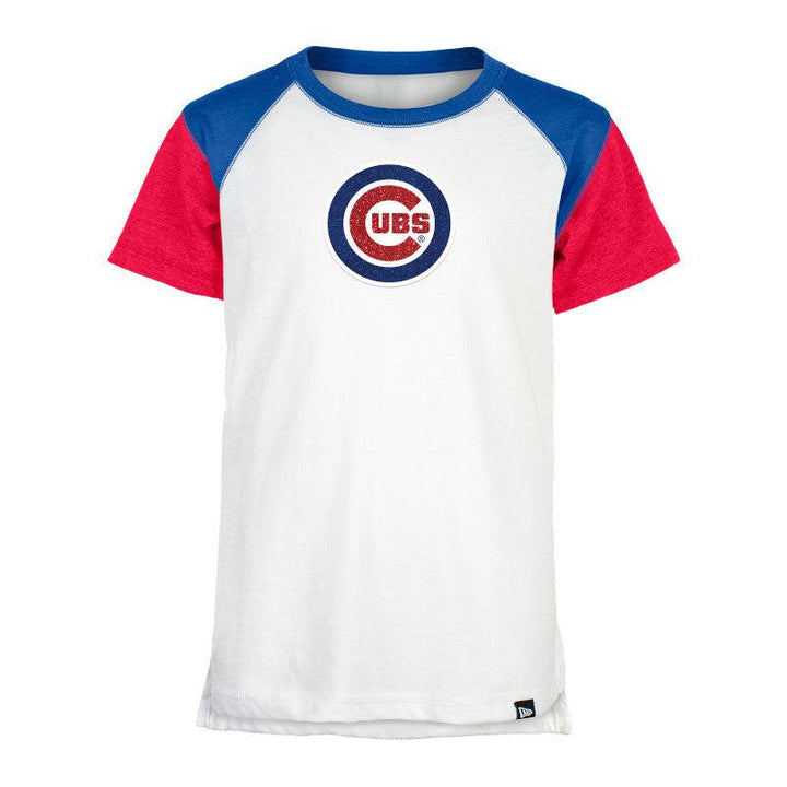 CHICAGO CUBS NEW ERA YOUTH BULLSEYE WHITE RAGLAN TEE