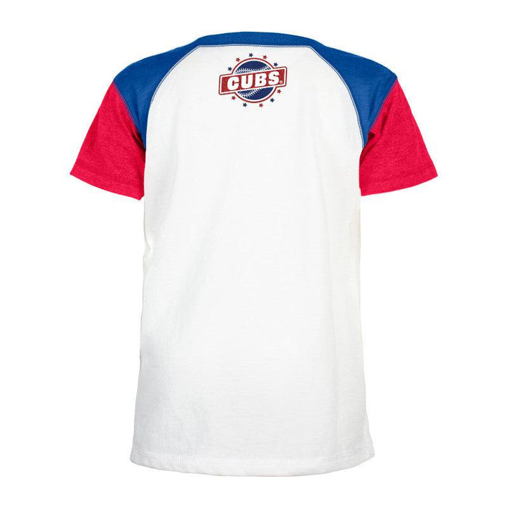 CHICAGO CUBS NEW ERA YOUTH BULLSEYE WHITE RAGLAN TEE