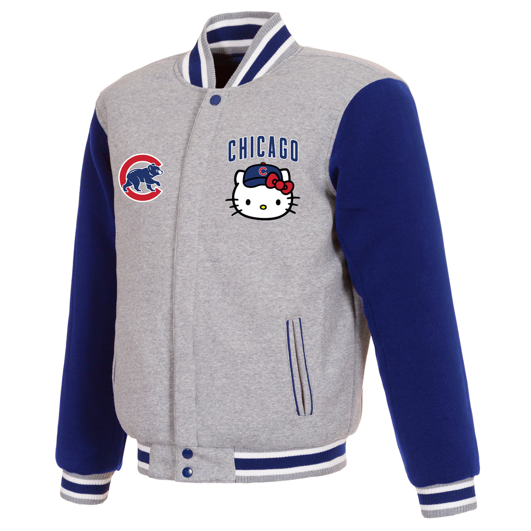Chicago Cubs x Hello Kitty Reversible Bomber Jacket in Gray by JH Design Group Bomber Jacket JH DESIGN GROUP