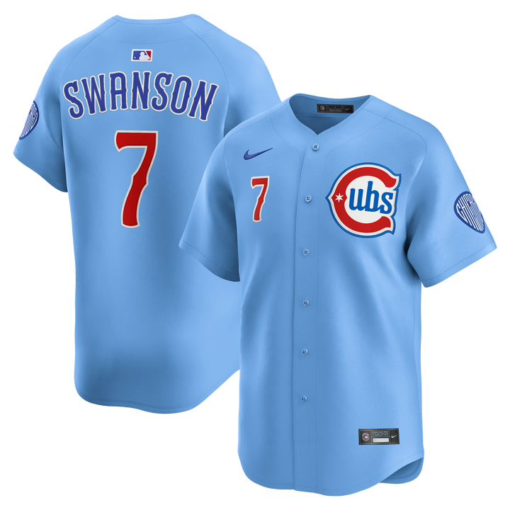 Chicago Cubs Dansby Swanson Blues Alternate Limited Baby Blue Jersey by Nike Jerseys NIKE