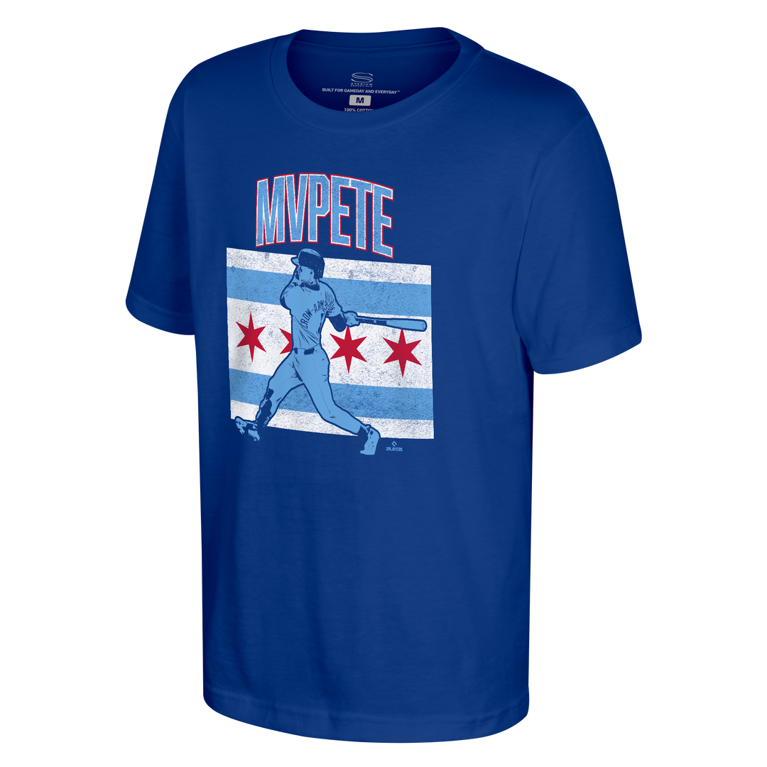 Youth Chicago Cubs Pete Crow-Armstrong MVPete City Flag Royal Blue T-Shirt by Stadium Essentials
