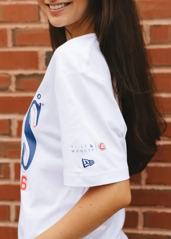 Chicago Cubs X Alice &amp; Wonder Championship Oversized White Tee Short Sleeve Tees Ivy Shop