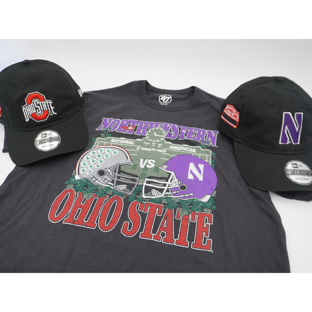 Wrigley Field Northwestern X Ohio State Dueling Football T-Shirt Short Sleeve Tees 47 BRAND