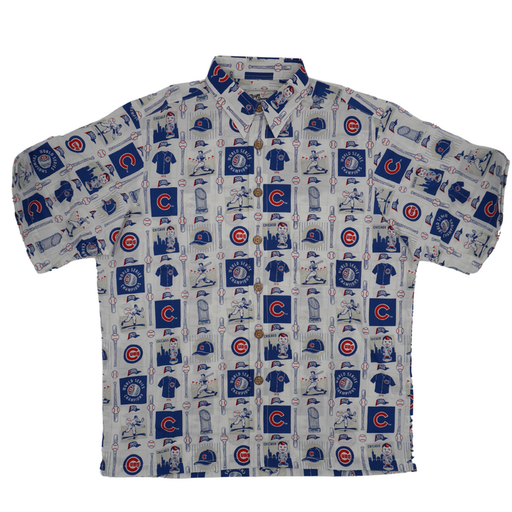 CHICAGO CUBS REYN SPOONER MEN'S WORLD SERIES CHAMPS WHITE HAWAIIAN SHIRT