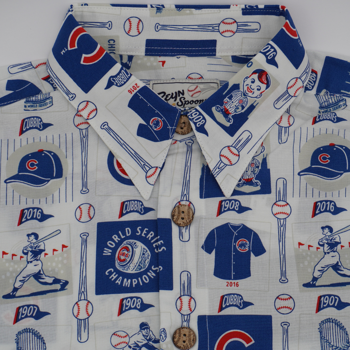 CHICAGO CUBS REYN SPOONER MEN'S WORLD SERIES CHAMPS WHITE HAWAIIAN SHIRT BUTTON DOWN REYN SPOONER