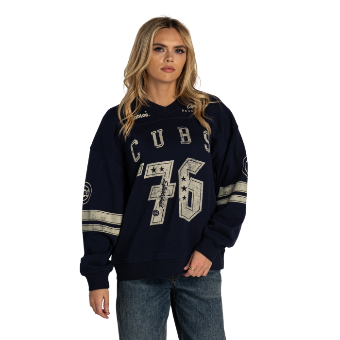 Chicago Cubs C Logo V-Neck Oversized Wash Crew Sweatshirt by The Wild Collective Sweatshirts & Hoodies THE WILD COLLECTIVE