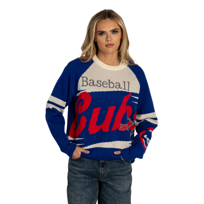 Chicago Cubs 1984 Logo Women's Boxy Jacquard Raglan Crew Sweatshirt by The Wild Collective Sweatshirts & Hoodies THE WILD COLLECTIVE