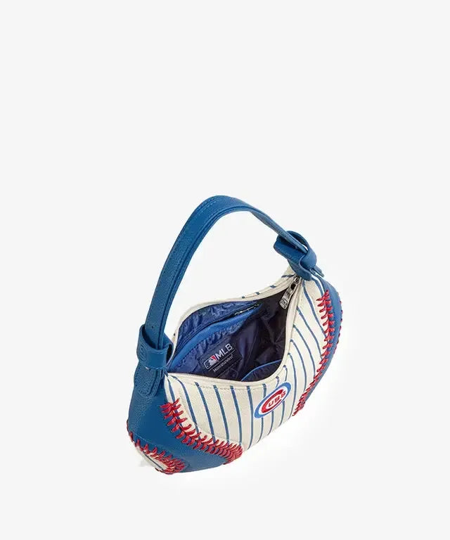 Chicago Cubs Curveball Baseball Stitch Hobo Bag in Royal and White Pinstripe by Montana West