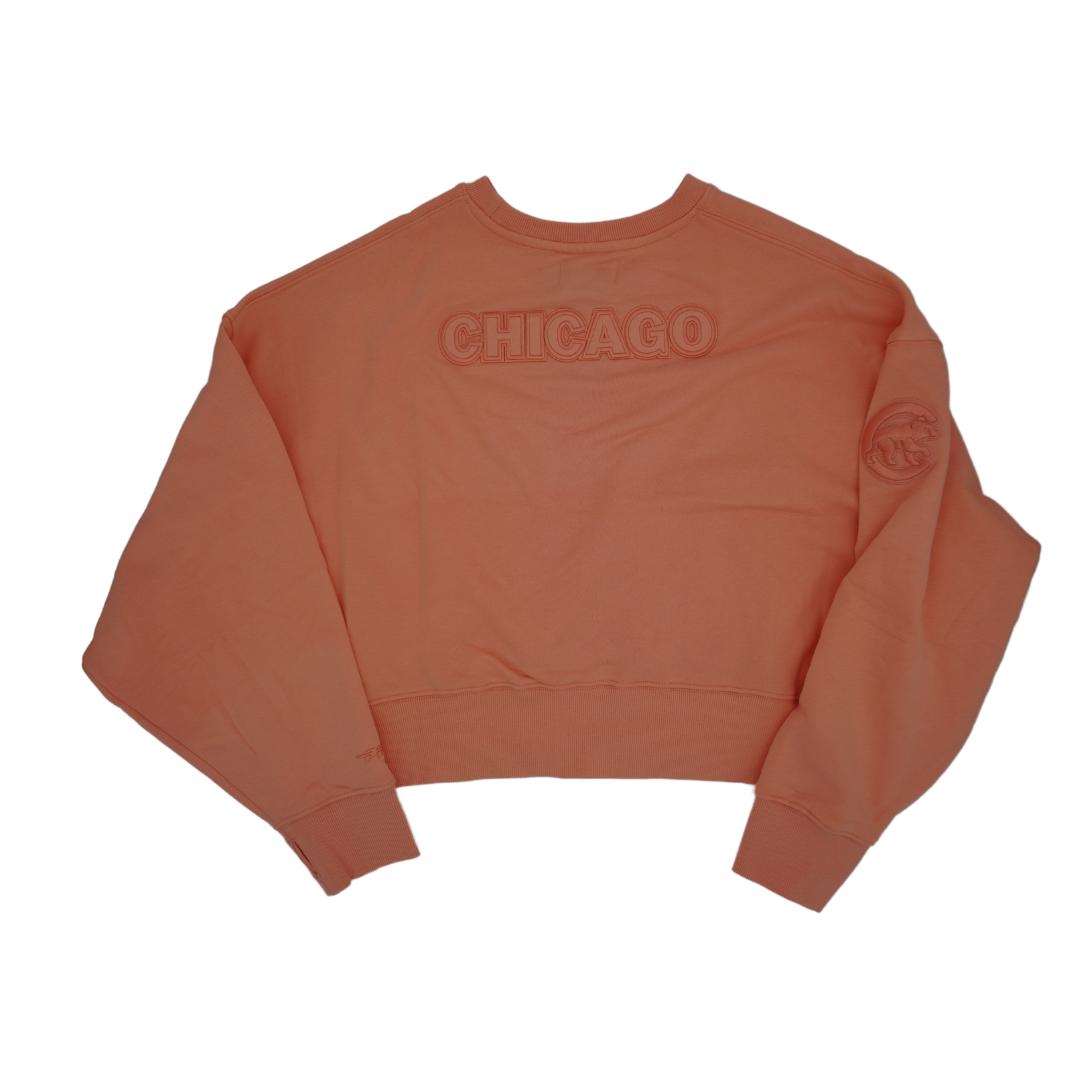 CHICAGO CUBS PRO STANDARD WOMEN'S CORAL CROP CREWNECK SWEATSHIRT