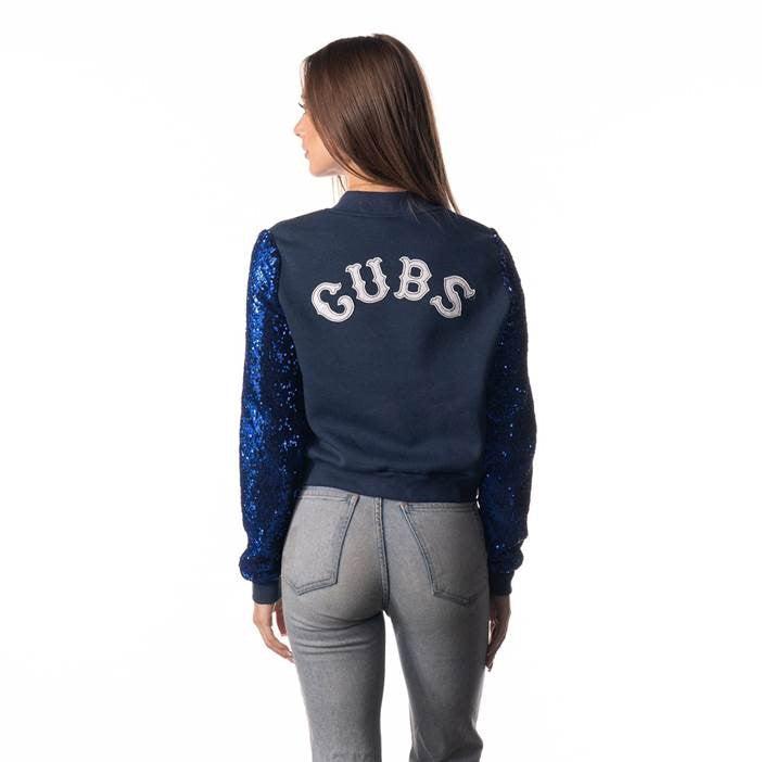 Chicago Cubs The Wild Collective Women's 1914 Sequin Zip Up Sweatshirt Med